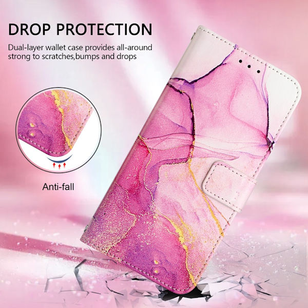 OnePlus 15 Plånboksfodral Marble Pattern Konstläder - Rosa/Lila/Guld Rosa