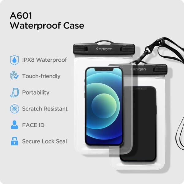 Spigen 2-Pack Universal vedenpitävät matkapuhelinkotelot A601 - Crystal Cl
