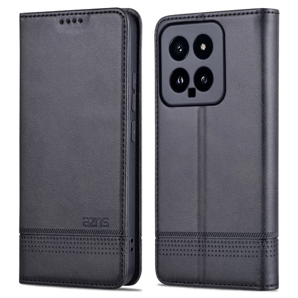AZNS Xiaomi 14 Konstläder Plånboksfodral Anti-Scratch Ställ - Svart