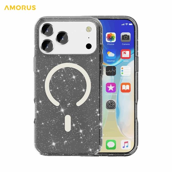 AMORUS Mobilskal till iPhone 17 Pro Max Magsafe Glitter Powder PC + TPU Svart