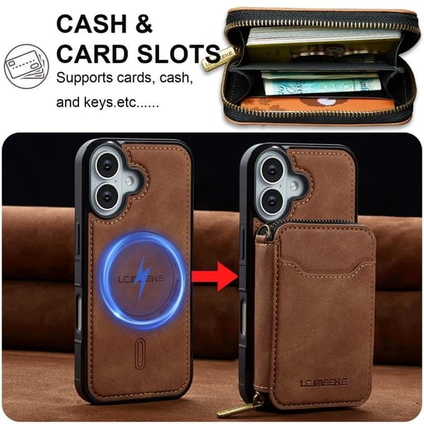 LC.IMEEKE L6 iPhone 17 Plånboksfodral Konstläder - Brun
