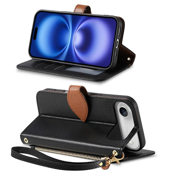 iPhone Air Plånboksfodral Leaf Magnetiskt Spänne Konstläder Svart
