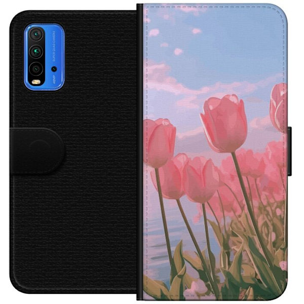 Plånboksfodral till Xiaomi Redmi Note 9 4G med Rosa Tulpaner