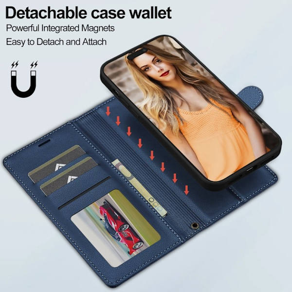 LC.IMEEKE L2 Series iPhone 15 Pro Max Plånboksfodral Konstläder - Blå