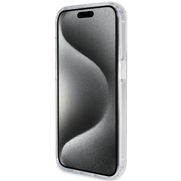 Guess Mobilskal till iPhone 15 Pro Magsafe Ringställ Script Glitter Transparent