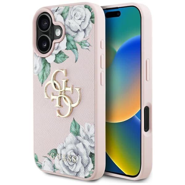 Guess Mobilskal till iPhone 16 Grained Roses Big 4G logo - Rosa Rosa