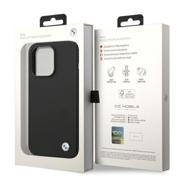 BMW telefontaske til iPhone 15 Pro silikone metal logo - sort Black