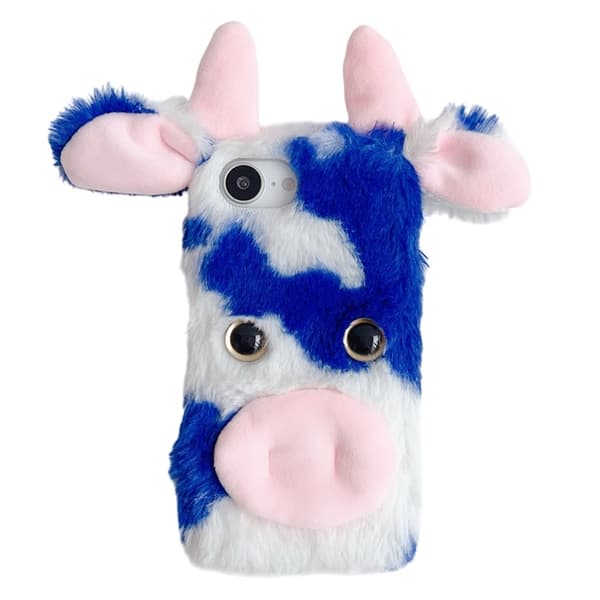 Mobilskal till iPhone 16e Fluffy Cute Cow Plush TPU - Blå Blå