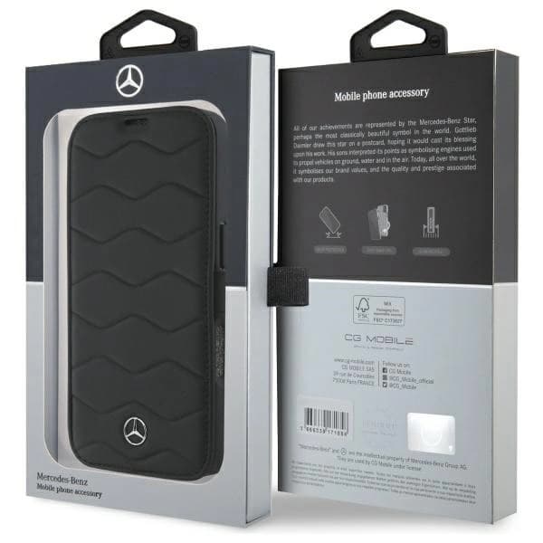 Mercedes iPhone 16 Pro Max Plånboksfodral MB Waves Läder Black