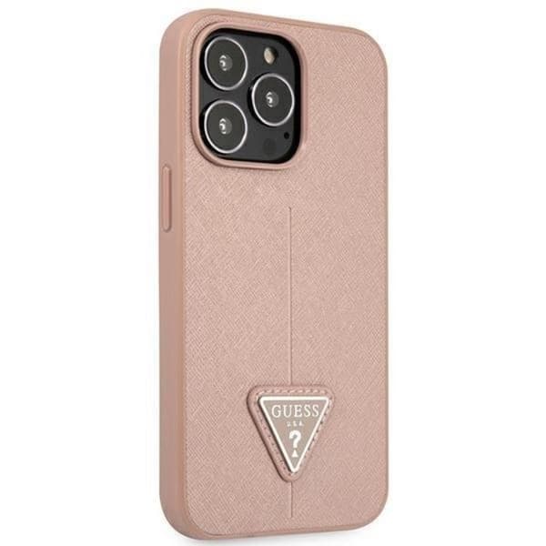 GUESS iPhone 14 Pro Max Skal Saffiano Triangle Logo - Rosa Rosa