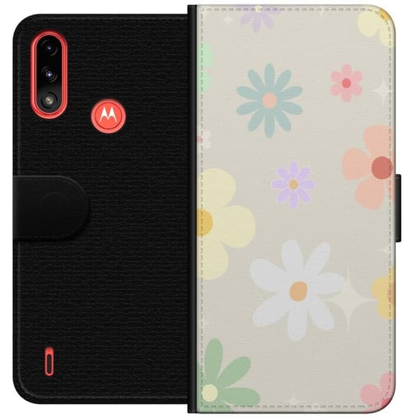 Plånboksfodral till Motorola Moto E7 Power med fejdande blommor