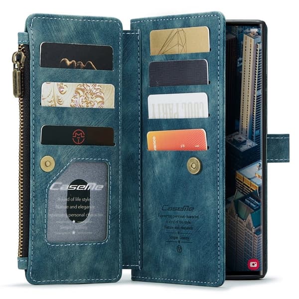 CASEME Konstläder Plånboksfodral för Samsung Galaxy S23 Ultra - Blå