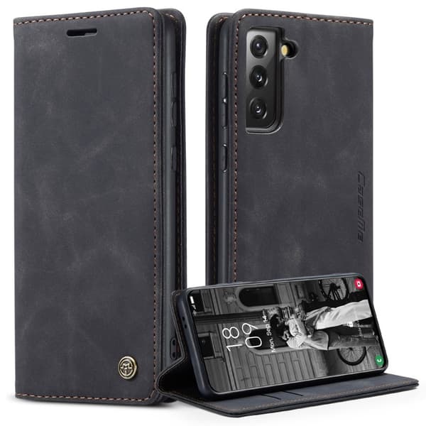 CASEME Konstläder Plånboksfodral Mobilskal för Samsung Galaxy S21 - Svart