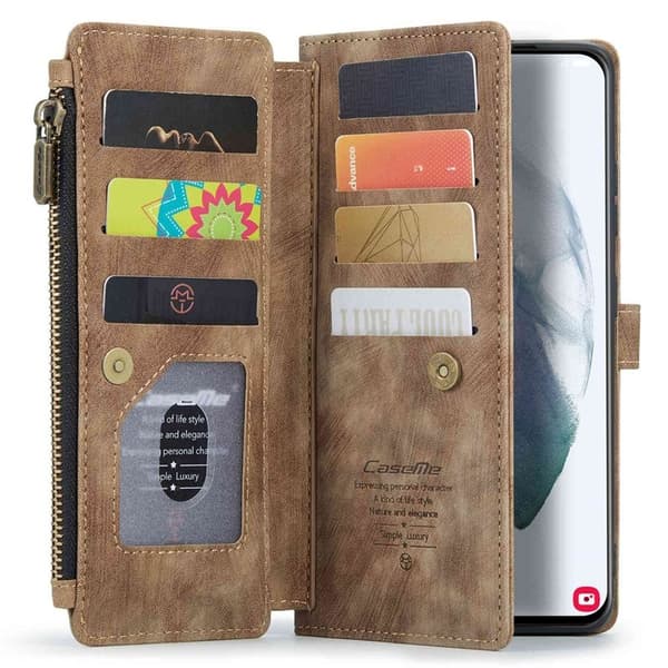 CASEME Konstläder Plånboksfodral för Samsung Galaxy S21+ 5G - Brun