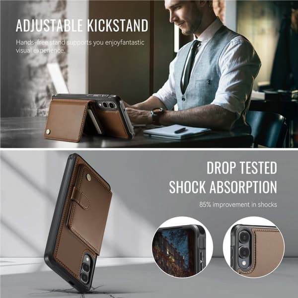 JEEHOOD J09 Mobilskal till Samsung Galaxy S25 Edge RFID Läder Brun