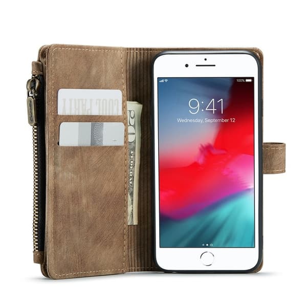 CASEME Konstläder Plånboksfodral för iPhone SE/8/7/6 med rem - Brun