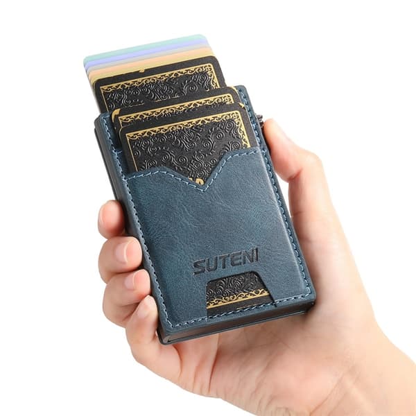 SUTENI Korthållare Automatiskt Pop-Up Double-Sided Waxy Texture - Blå Blå