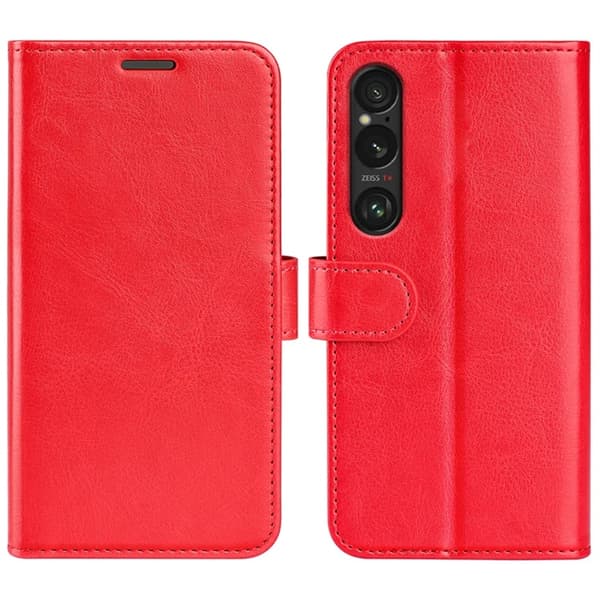 Sony Xperia 1 VII Konstläder Plånboksfodral Crazy Horse Texture - Röd