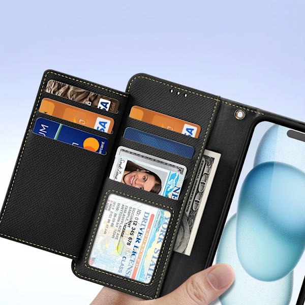 Dux Ducis iPhone 15 Pung Etui Lawa Læder - Sort