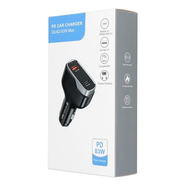 Billaddare USB-A/USB-C 83W - Svart Svart