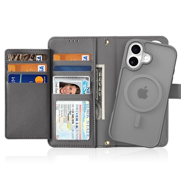 DUX DUCIS Lawa Series iPhone 16 Plus Plånboksfodral Äkta läder - Grå