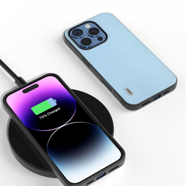 ABEEL Mobilskal till iPhone 16 Pro Äkta Läder PC Blå