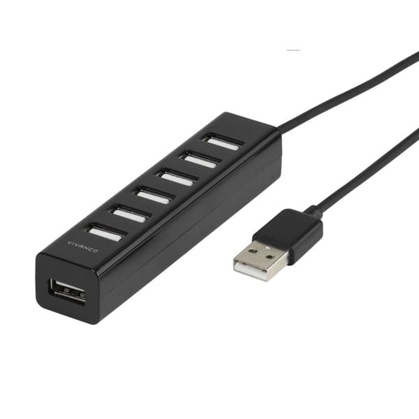 Vivanco 7x Aktiv HUB USB-A 2.0 med 5V/2A nätadapter Svart