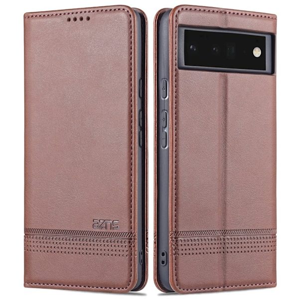 AZNS Smooth Design Plånboksfodral för Google Pixel 6 Pro - Konstläder - Brun