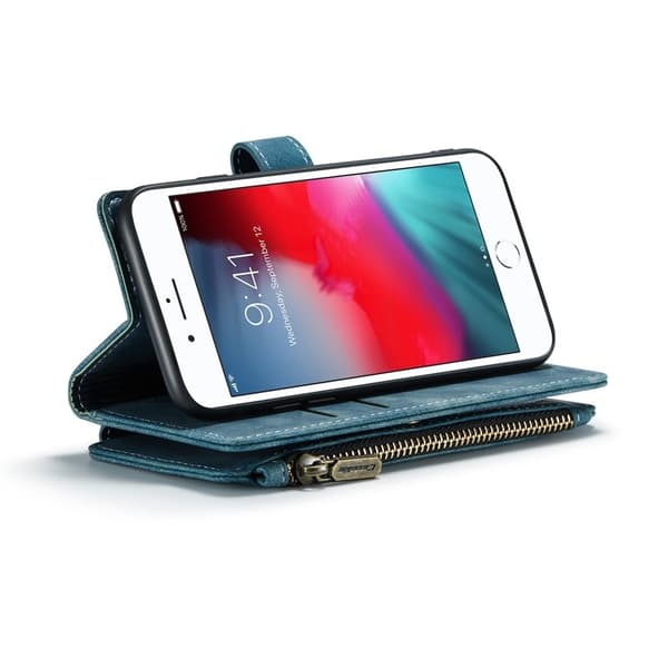 CASEME Konstläder Plånboksfodral för iPhone SE/8/7/6 med rem - Grön