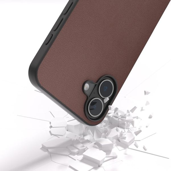 ABEEL Mobilskal till iPhone 16 Plus Äkta Läder + PC + TPU Skydd - Brun