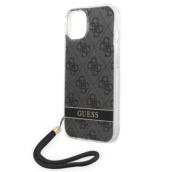 GUESS iPhone 14 Plus Skal 4G Print Strap - Musta Black