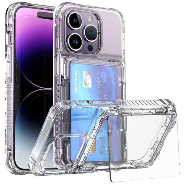 iPhone 15 Pro Max Mobilcover Kortholder Kickstand - Clear