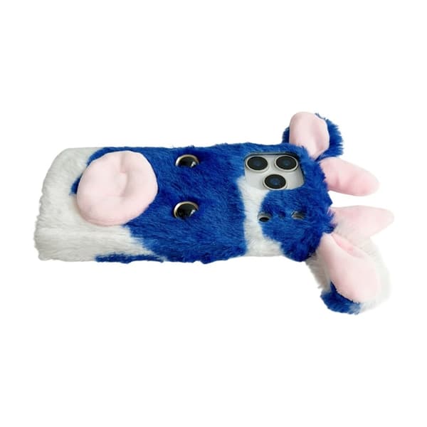 Mobilskal till iPhone 17 Pro Max Fluffy Cute Cow Plush TPU - Blå Blå