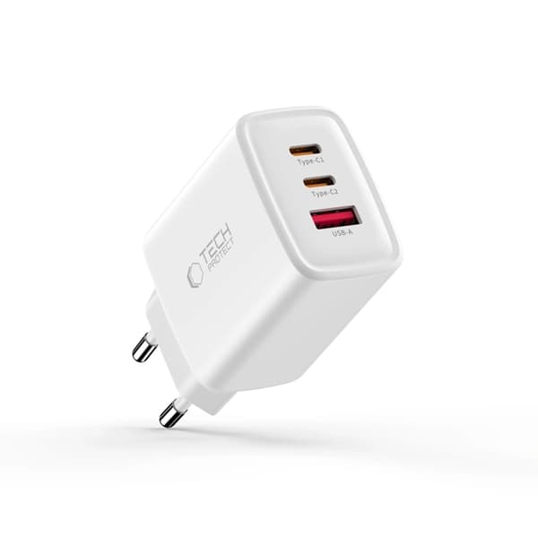 Tech-Protect 3-Port Snabbladdare PD 65W QC3.0 NCA65W-GAN Vit