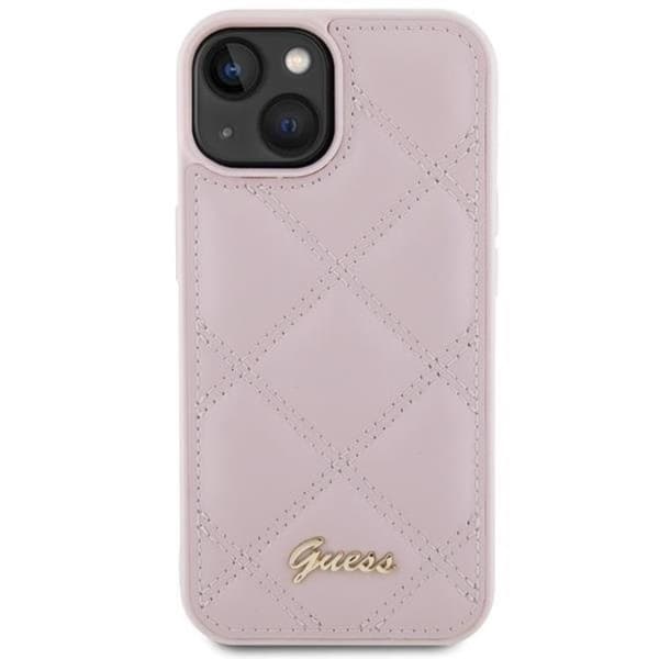 Guess iPhone 15 Mobilskal Quilted Metal Logo - Rosa Rosa