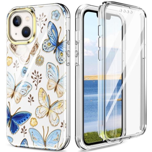 iPhone 14 Plus Cover 360 Butterfly - sininen