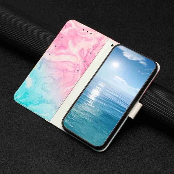 Plånboksfodral för Samsung Galaxy S26 Plus Stativ Konstläder - Rosa Grön Marmor