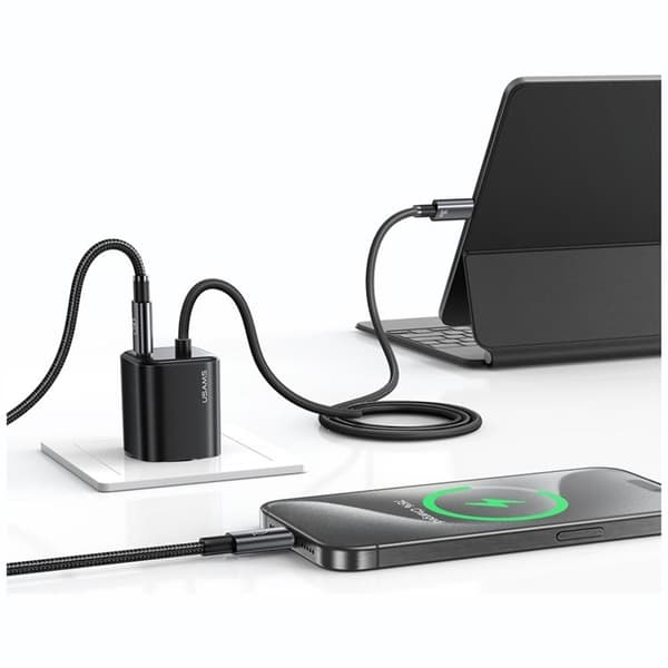 USAMS Snabbladdare 30W 2xUSB-C GaN Mini JC - Vit Vit