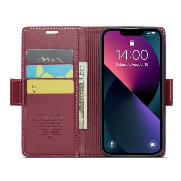 CASEME iPhone 13 Plånboksfodral Konstläder RFID-Skydd Röd