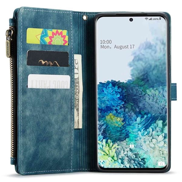 CASEME Konstläder Plånboksfodral för Samsung Galaxy S20 Plus - Blå