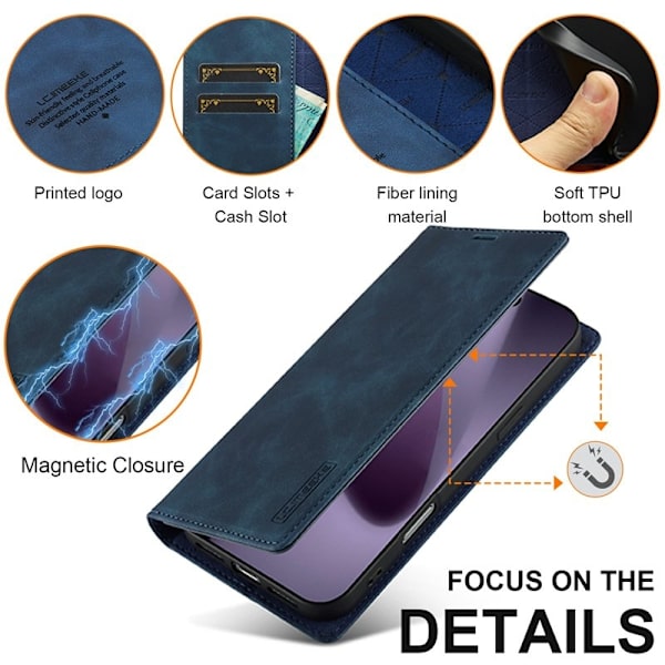 LC.IMEEKE iPhone 17 Pro Plånboksfodral Konstläder- Blå