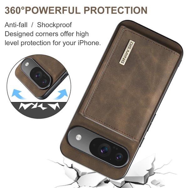 DG.MING Google Pixel 10 Pro/10 Plånboksfodral Detatchable M1 Brun