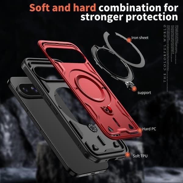 Mobilskal till Google Pixel 10/10 Pro Plast Militärskydd Kickstand - Röd