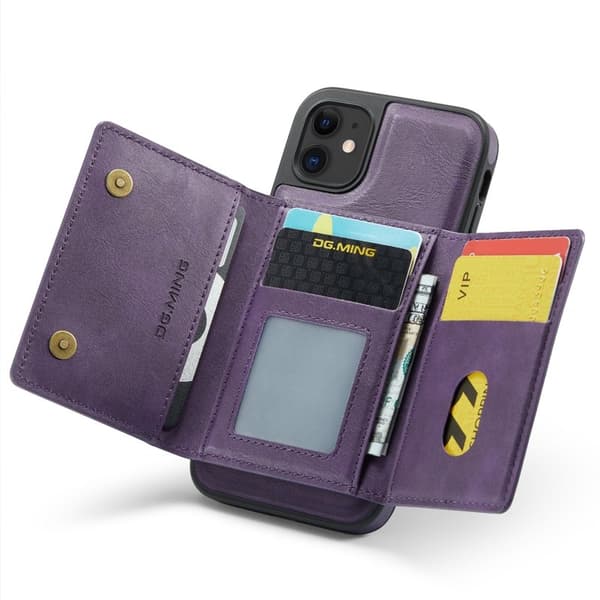 DG.MING iPhone 11 Konstläder Plånboksfodral med Kortfickor - Lila