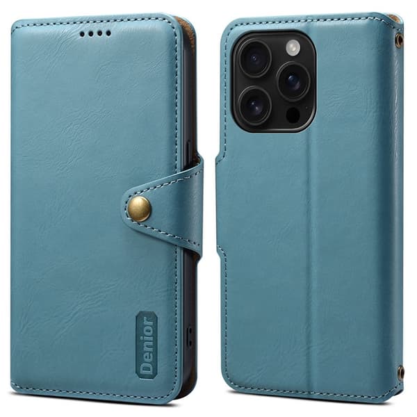 DENIOR iPhone 16 Pro Max Plånboksfodral Konstläder Blå