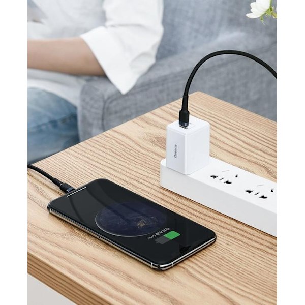 Baseus punottu USB-C Lightning -kaapeli 18W 1m - Musta/Harmaa Black