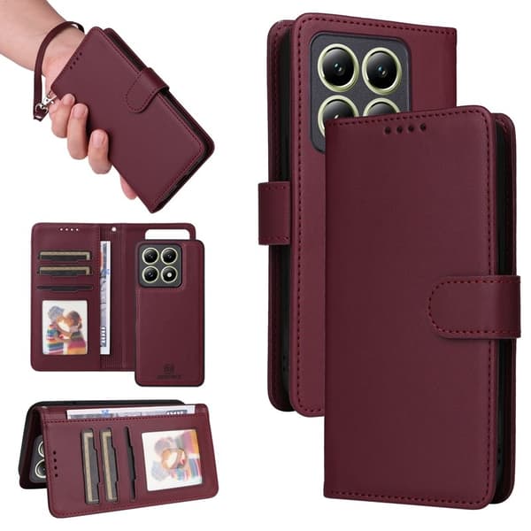 BETOPNICE Xiaomi 14T Plånboksfodral - Avtagbart Konstläder - Vinröd