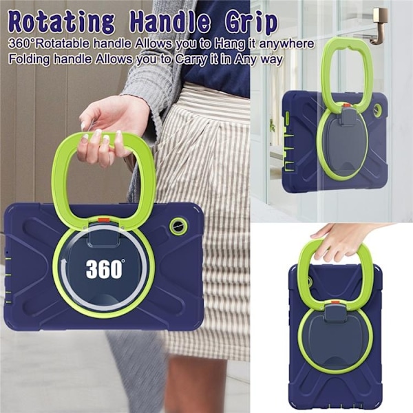 Mobilskal till Galaxy Tab A9 Kickstand Handle Grip - Blå / Gulgrön Blå