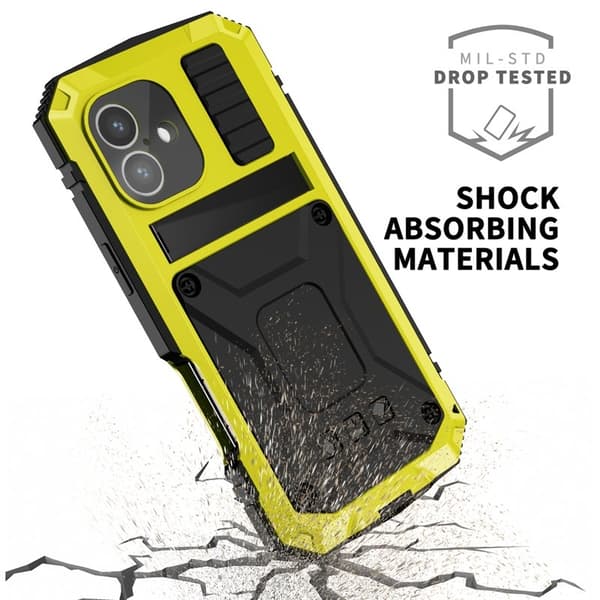 R-JUST Mobilskal till iPhone 16 Plus PC+Silicone+Metal Kickstand Gul