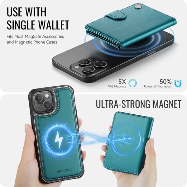 JEEHOOD J09 Mobilskal till iPhone 14 RFID Blocker Läder Grön